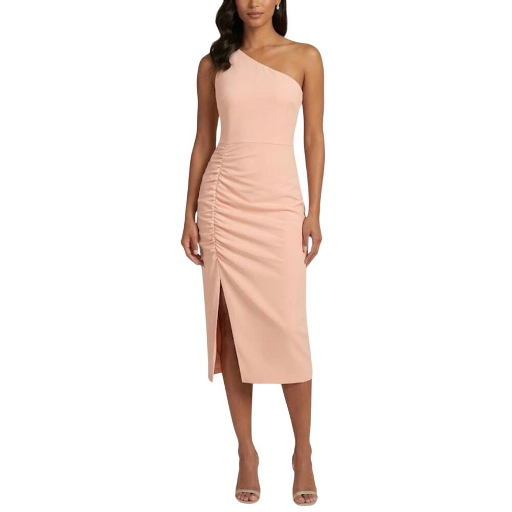 Betsy & Adam Blush Pink Cocktail Dress One Shoulder Cut Out Midi Sheath Size 8